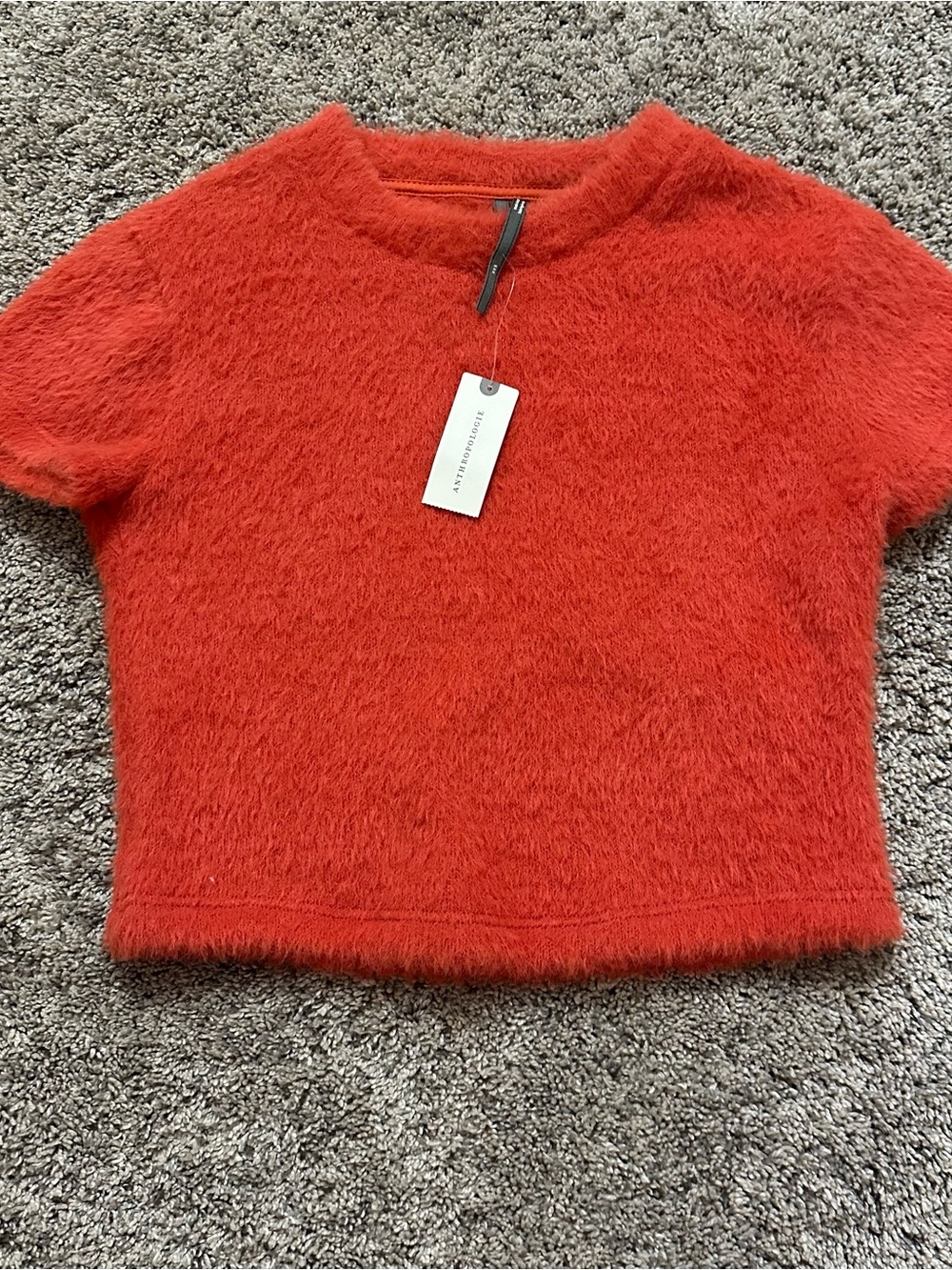 Anthropologie Vibrant Red Fuzzy Crewneck Sweater